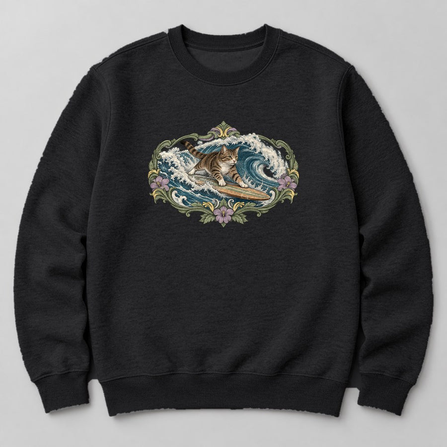 Cat Great Wave Sweatshirt in Black