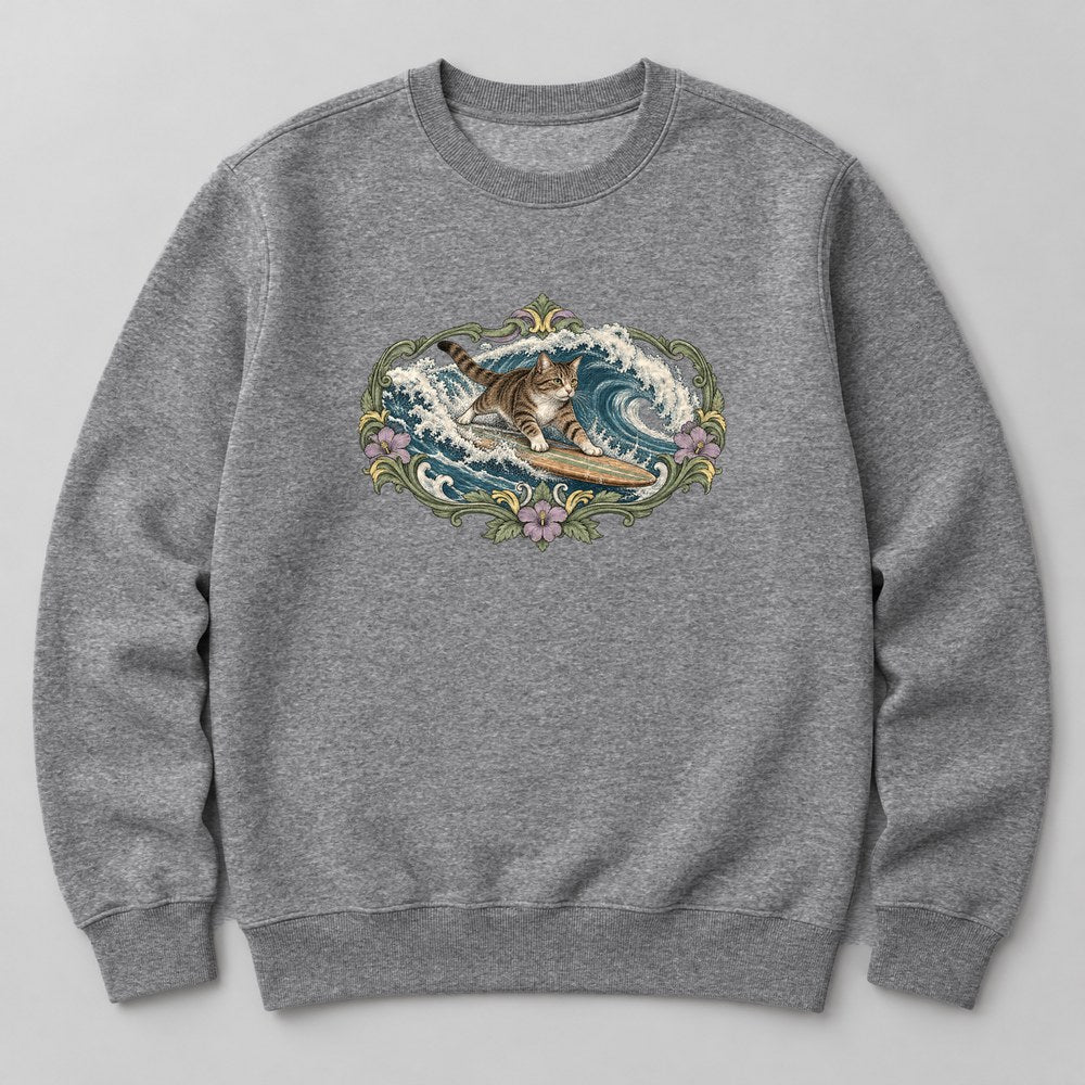 Cat Great Wave Sweatshirt in Heather Grey