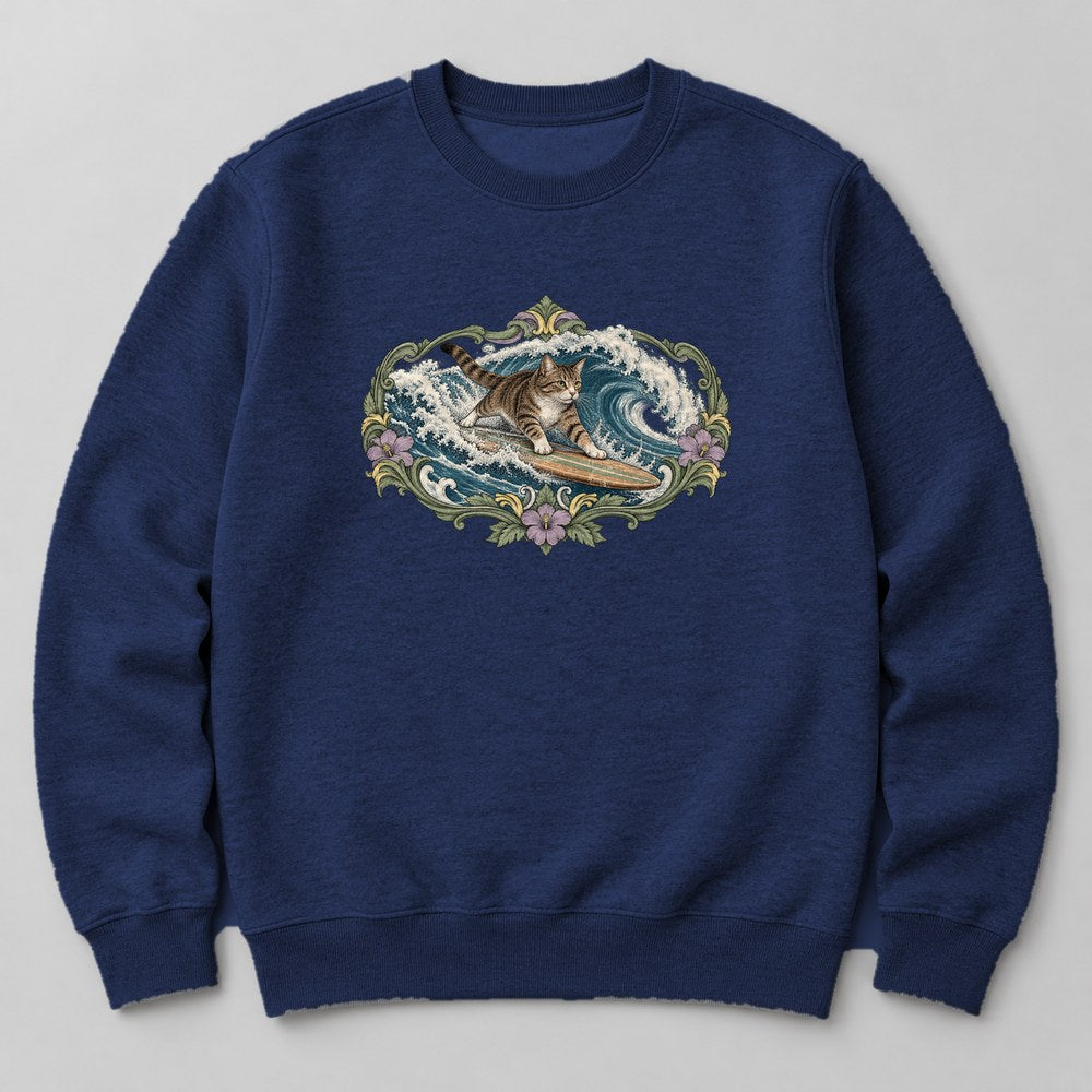 Cat Great Wave Sweatshirt in Navy