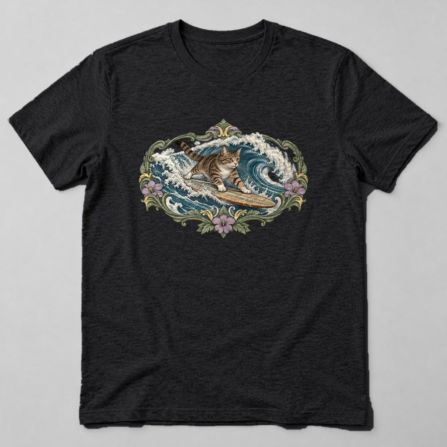 Cat Great Wave T-Shirt in Black