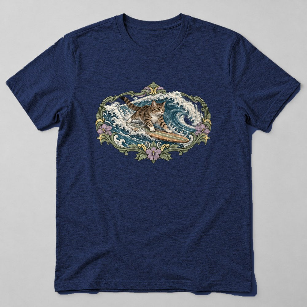 Cat Great Wave T-Shirt in Navy