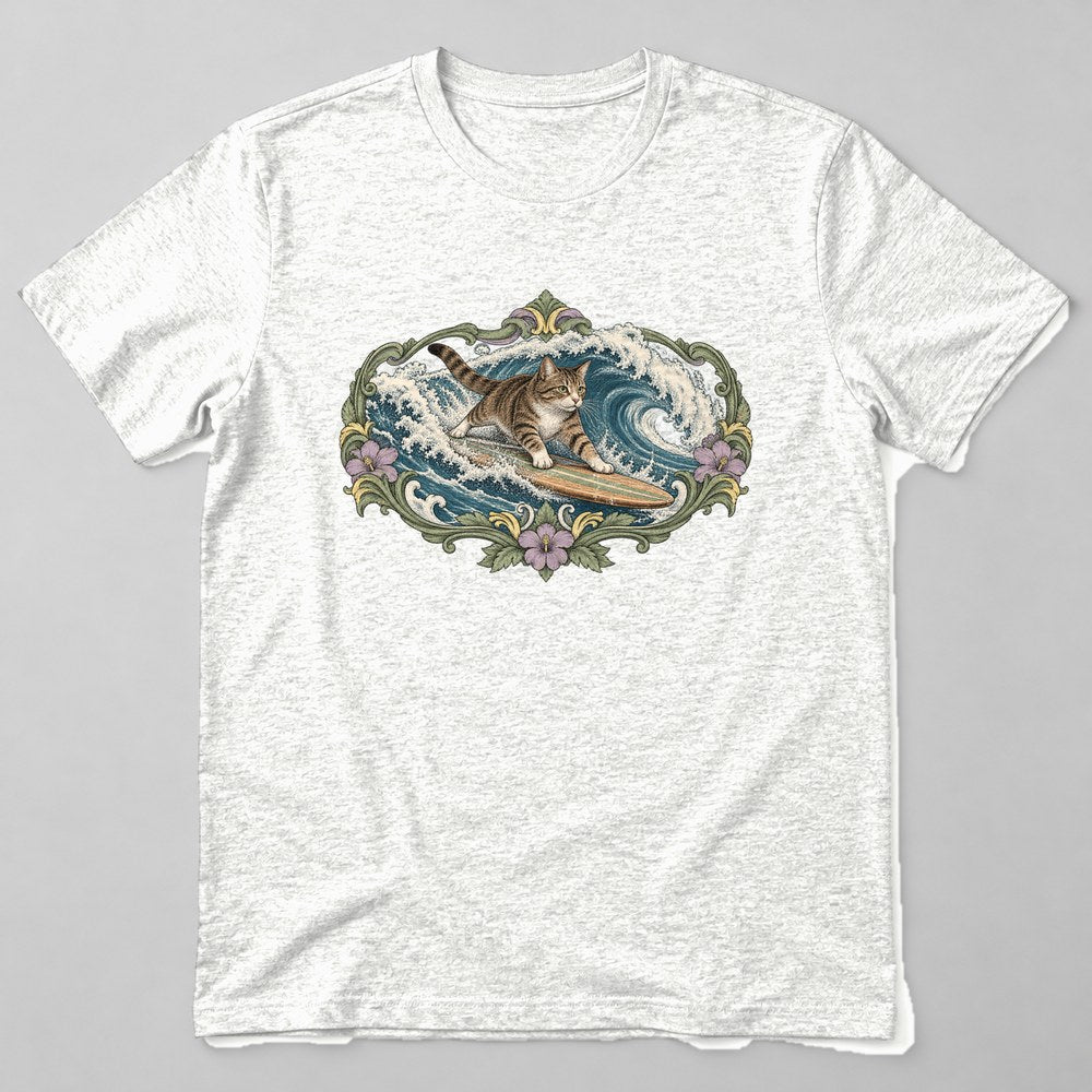 Cat Great Wave T-Shirt in White