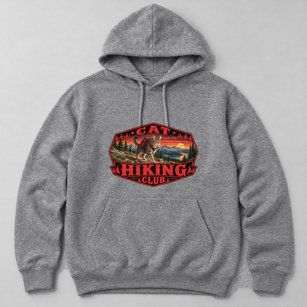 Cat Hiking Club Hoodie in Heather Grey