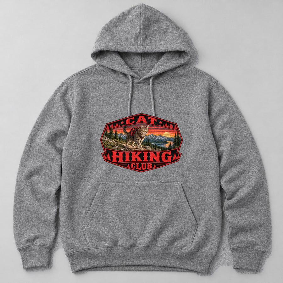 Cat Hiking Club Hoodie in Heather Grey
