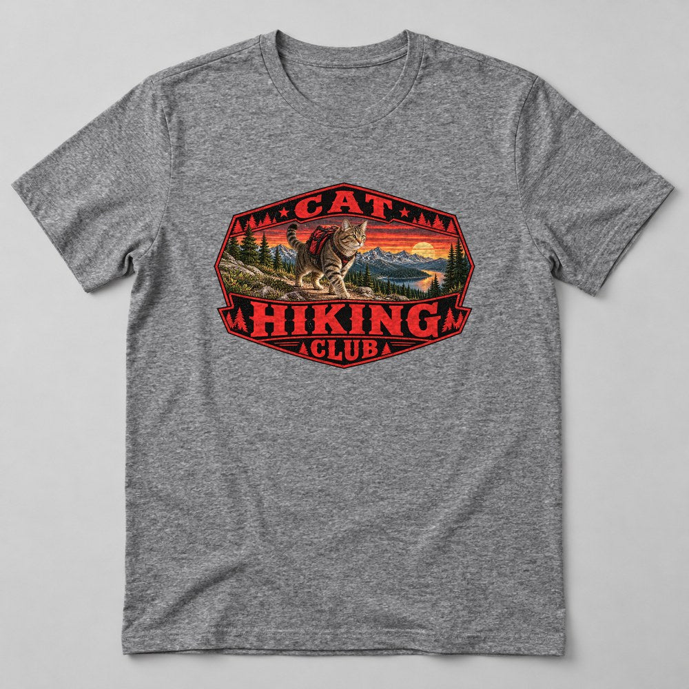 Cat Hiking Club T-Shirt in Heather Grey