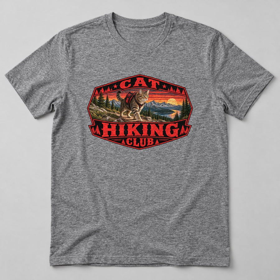 Cat Hiking Club T-Shirt in Heather Grey
