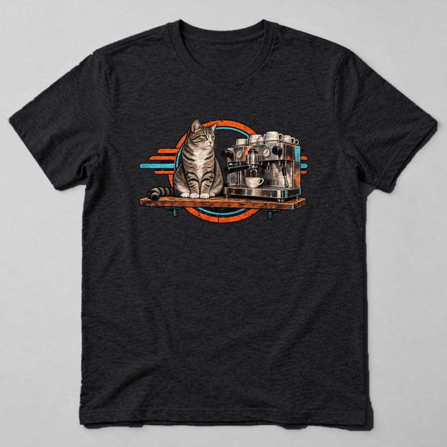 Cat Coffee Shop T-Shirt in Black