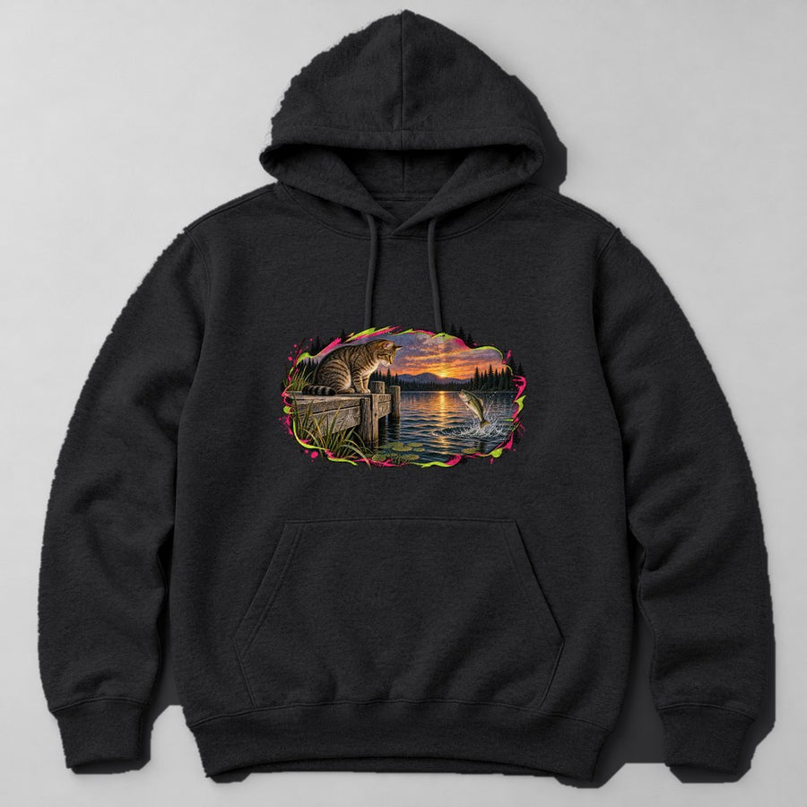 Cat Fishing Hoodie in Black