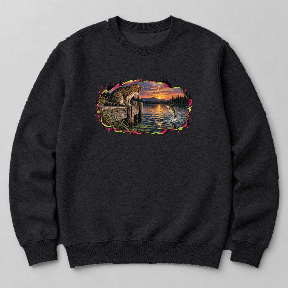 Cat Fishing Sweatshirt in Black
