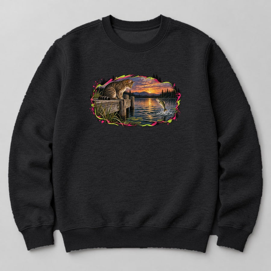 Cat Fishing Sweatshirt in Black