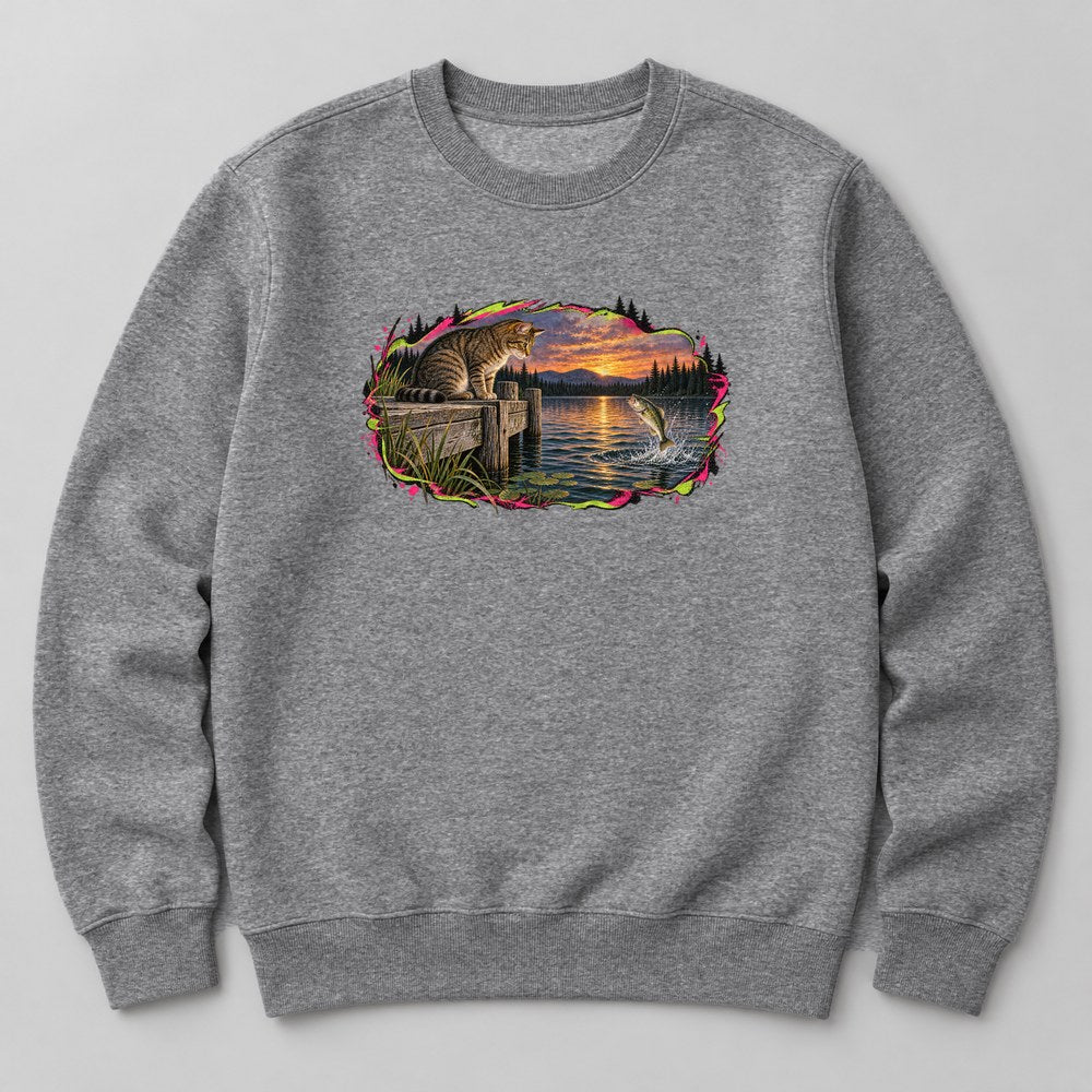 Cat Fishing Sweatshirt in Heather Grey