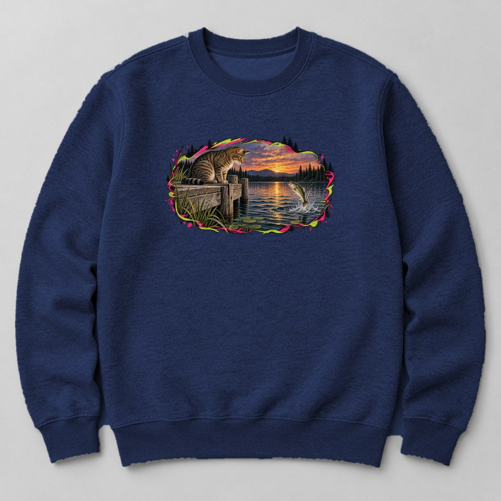Cat Fishing Sweatshirt in Navy