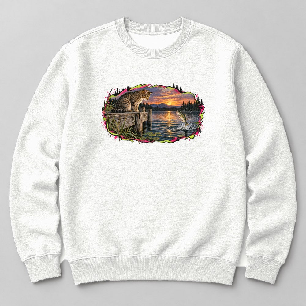 Cat Fishing Sweatshirt in White