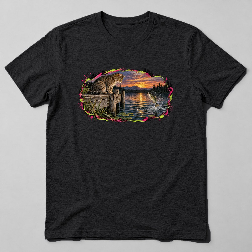 Cat Fishing T-Shirt in Black