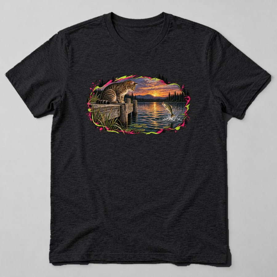 Cat Fishing T-Shirt in Black