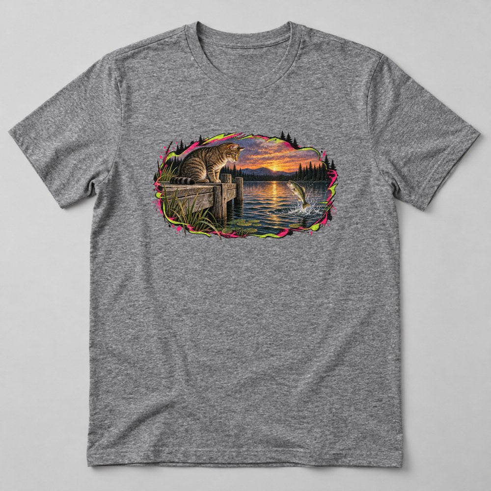 Cat Fishing T-Shirt in Heather Grey