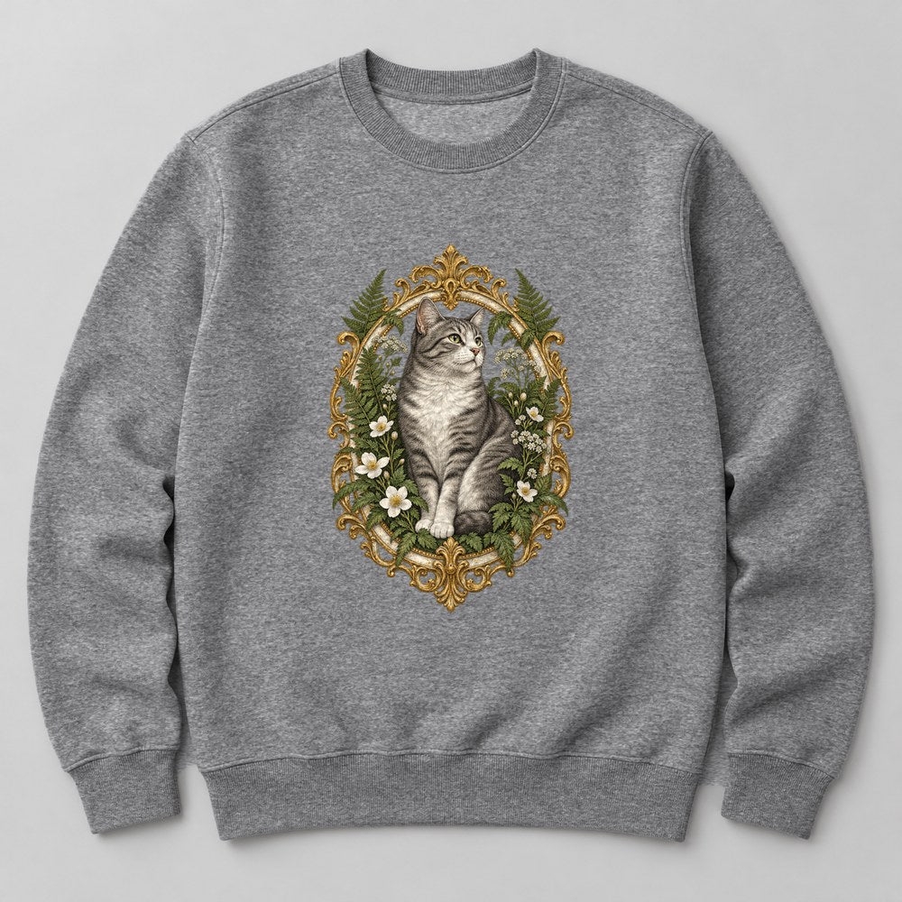 Cat Botanical Sweatshirt in Heather Grey