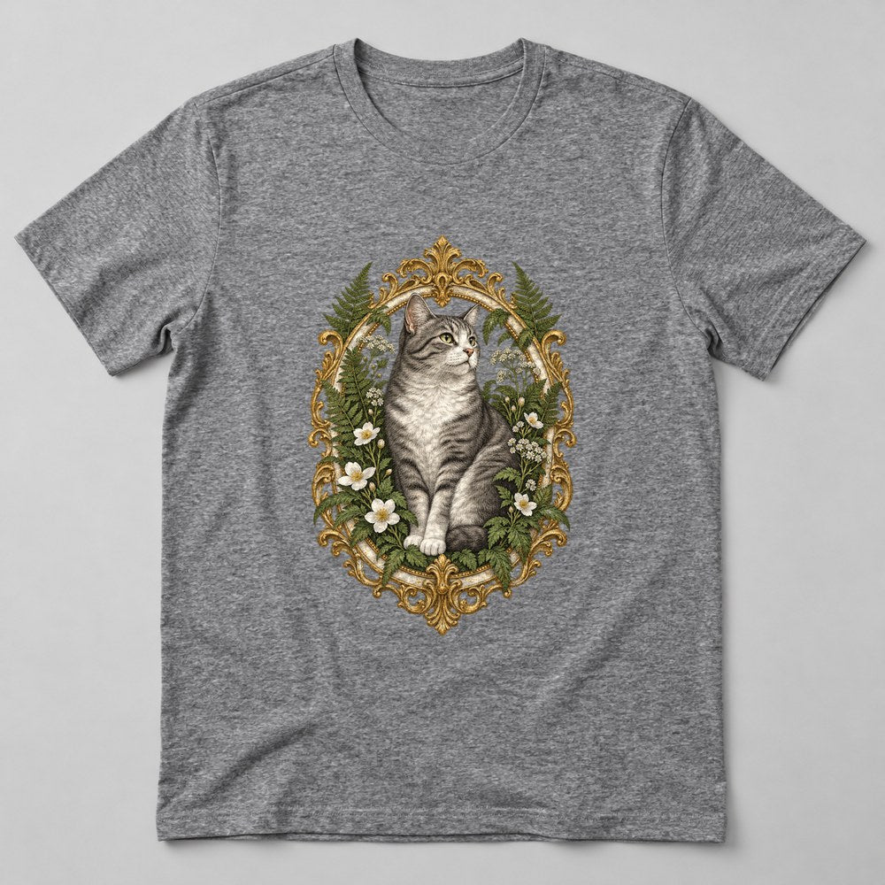 Cat Botanical T-Shirt in Heather Grey