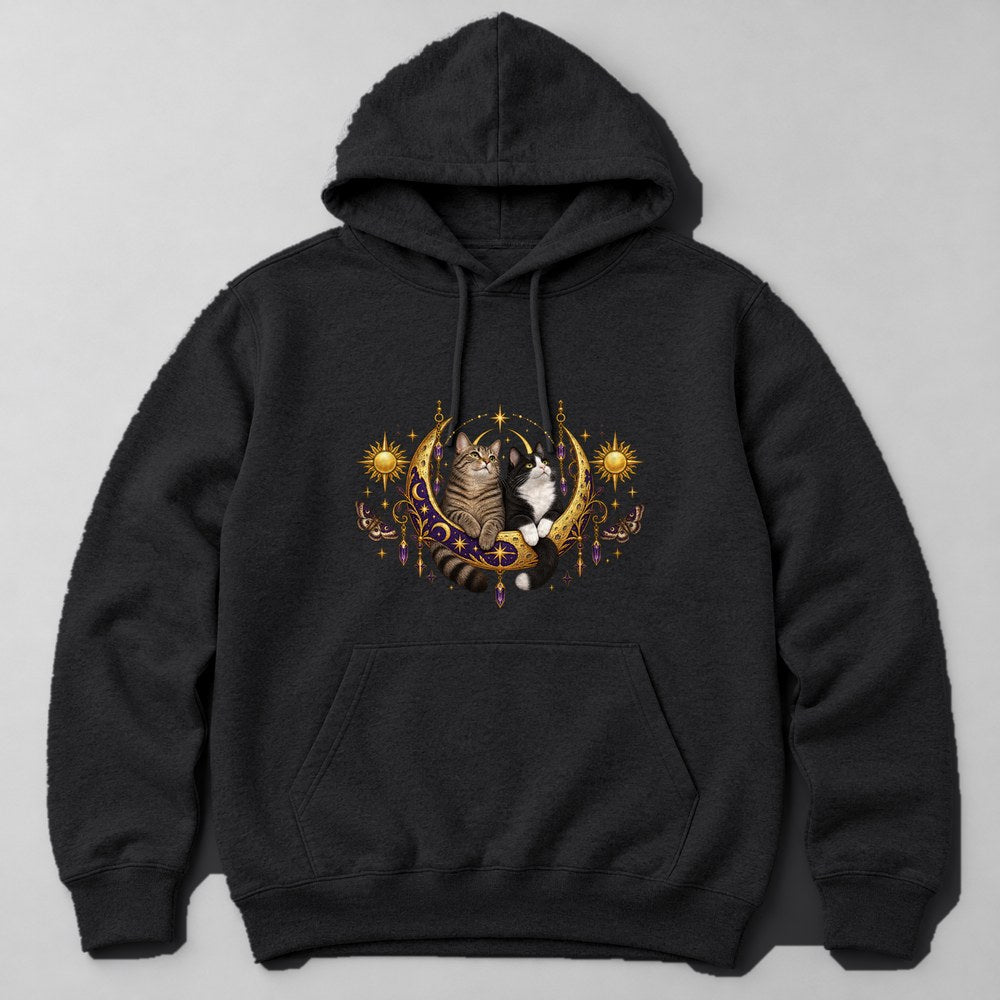 Two Cats Moon Hoodie in Black