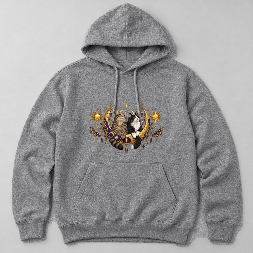 Two Cats Moon Hoodie in Heather Grey