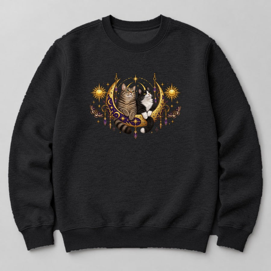 Two Cats Moon Sweatshirt in Black