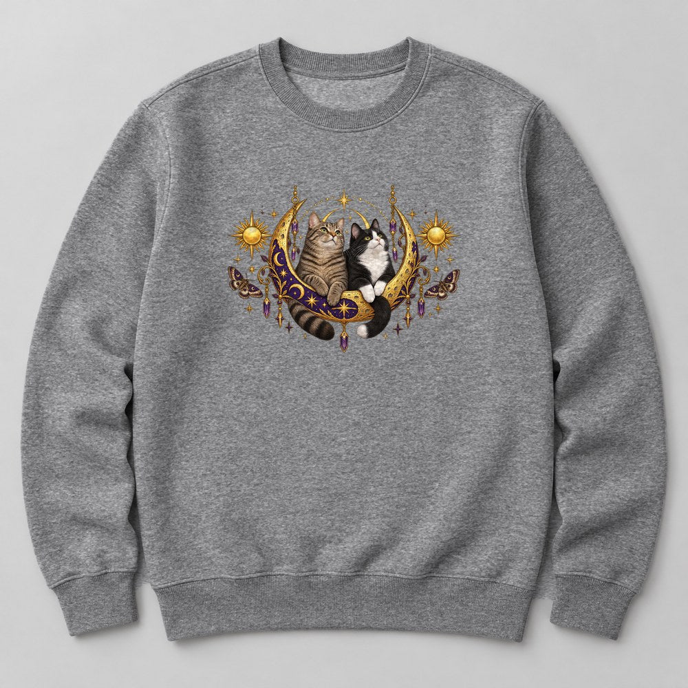 Two Cats Moon Sweatshirt in Heather Grey