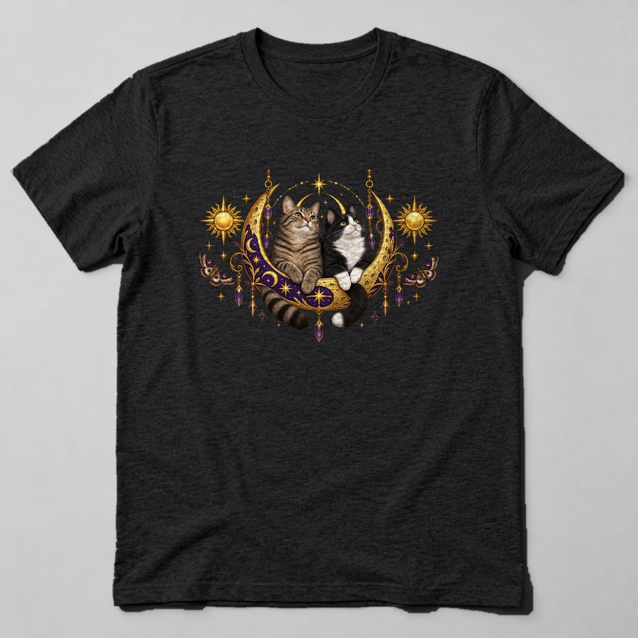 Two Cats Moon T-Shirt in Black