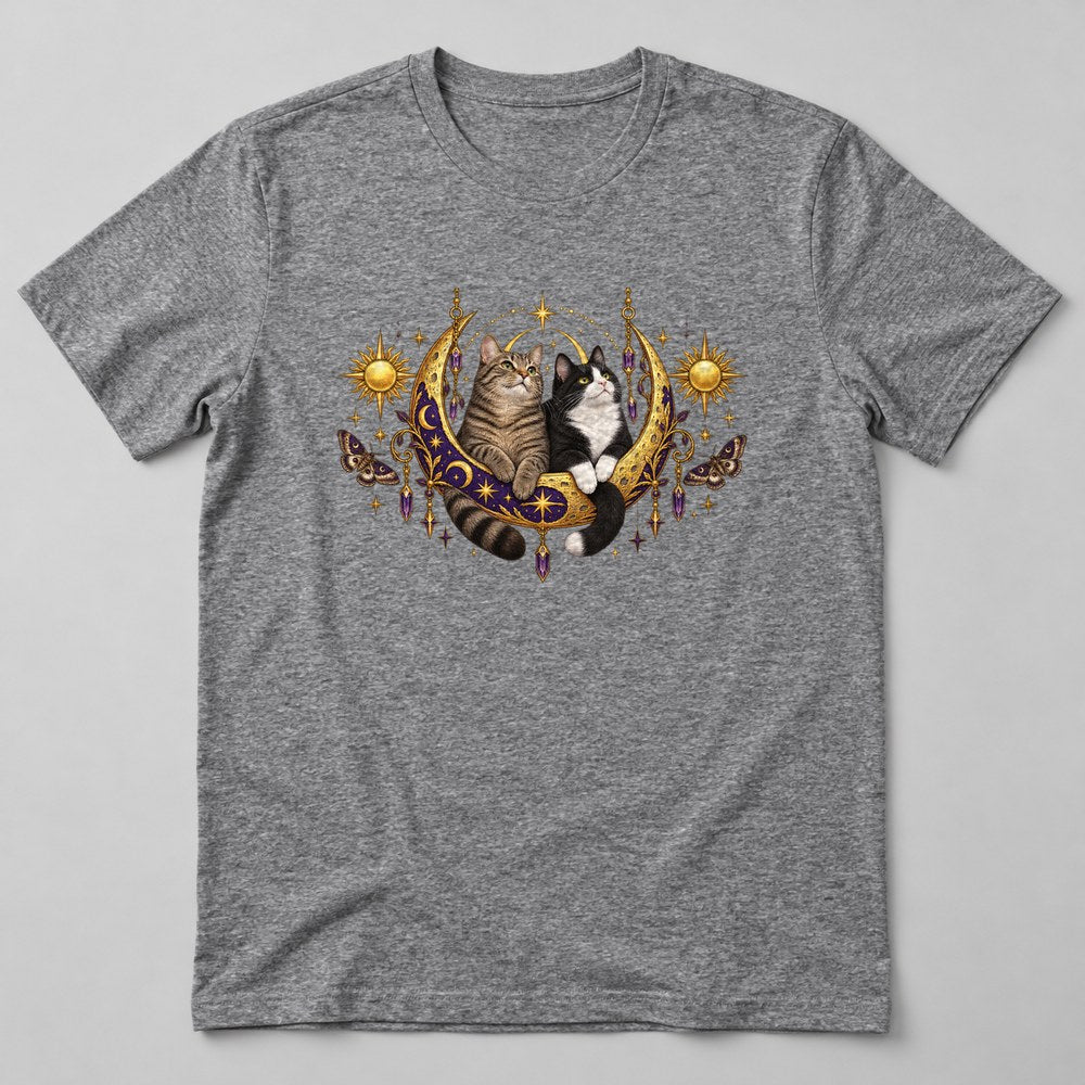 Two Cats Moon T-Shirt in Heather Grey