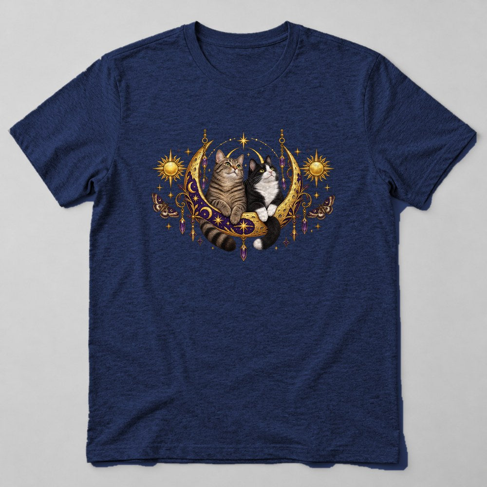 Two Cats Moon T-Shirt in Navy