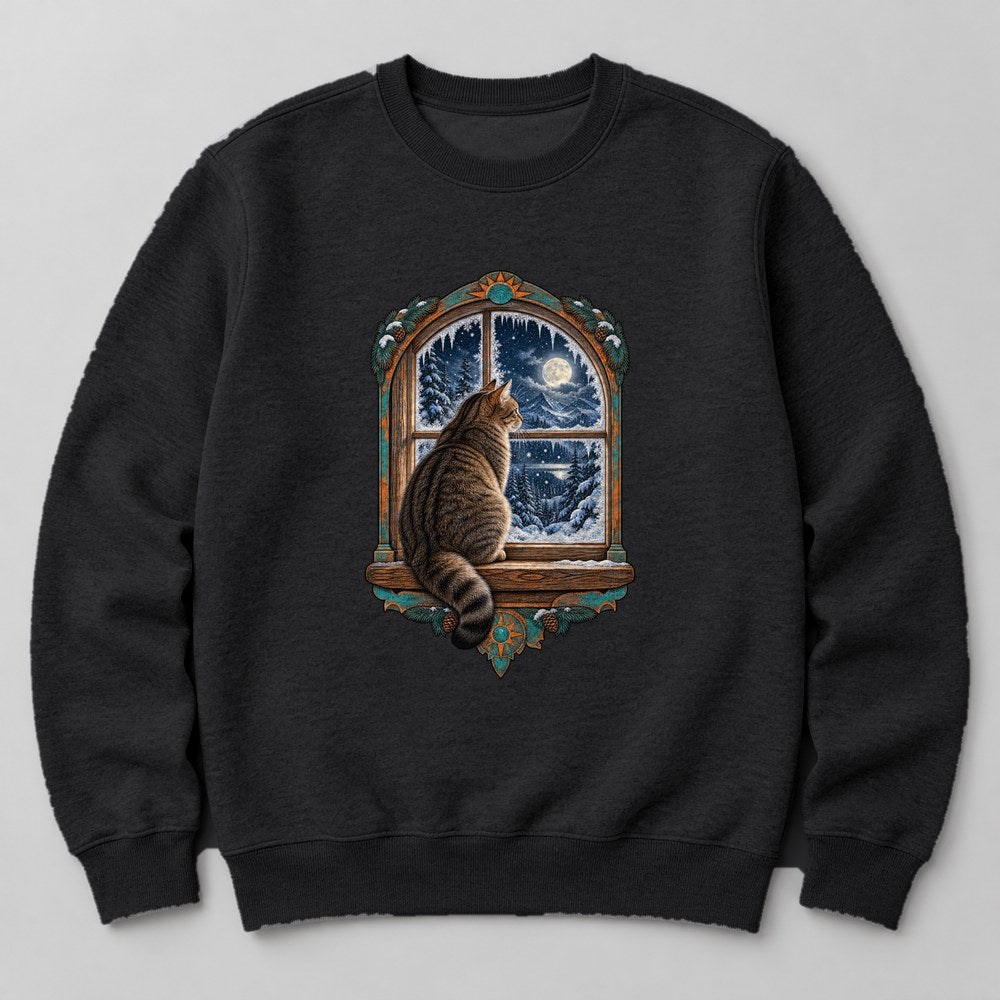 Cat Snow Window Sweatshirt in Black