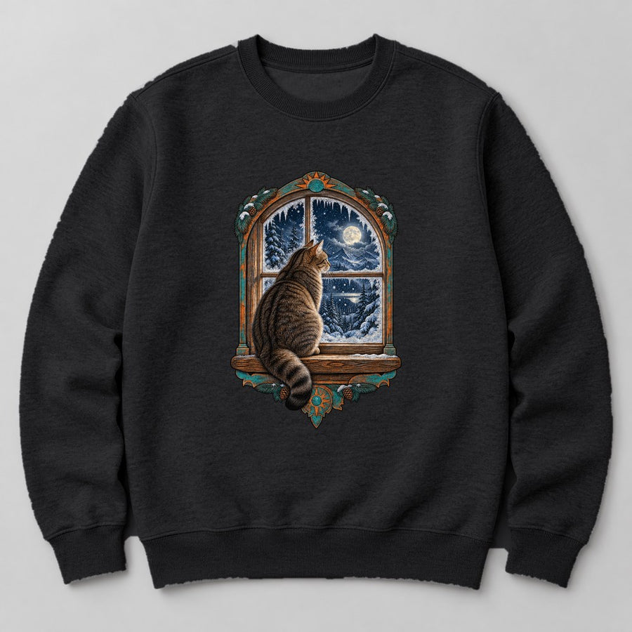 Cat Snow Window Sweatshirt in Black