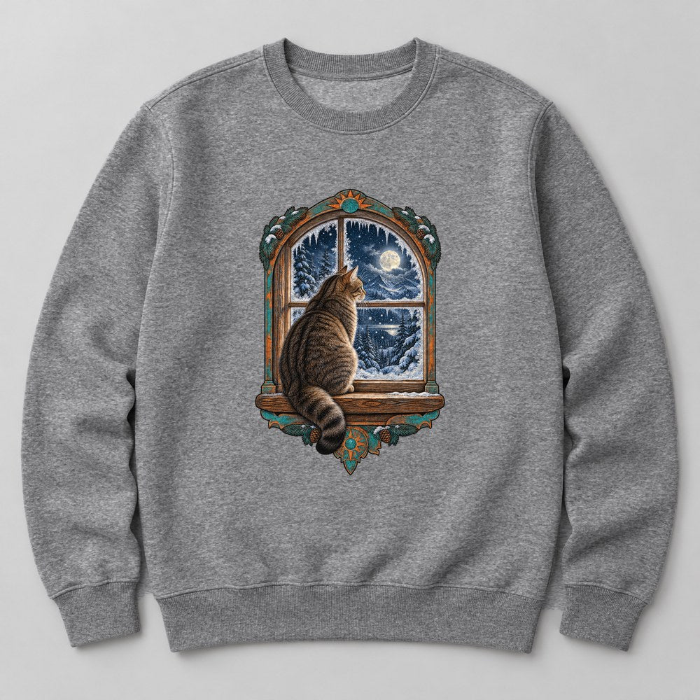 Cat Snow Window Sweatshirt in Heather Grey