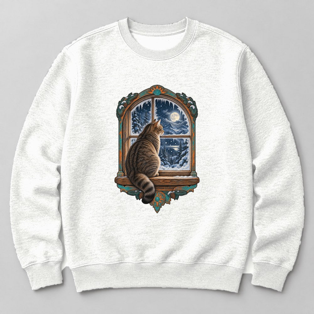 Cat Snow Window Sweatshirt in White