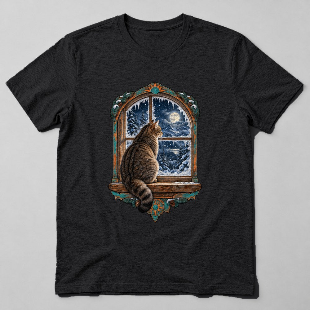 Cat Snow Window T-Shirt in Black