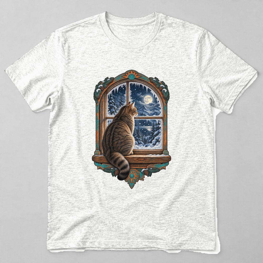 Cat Snow Window T-Shirt in White