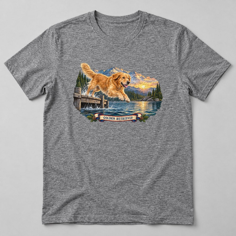 Golden Retriever T-Shirt in Heather Grey