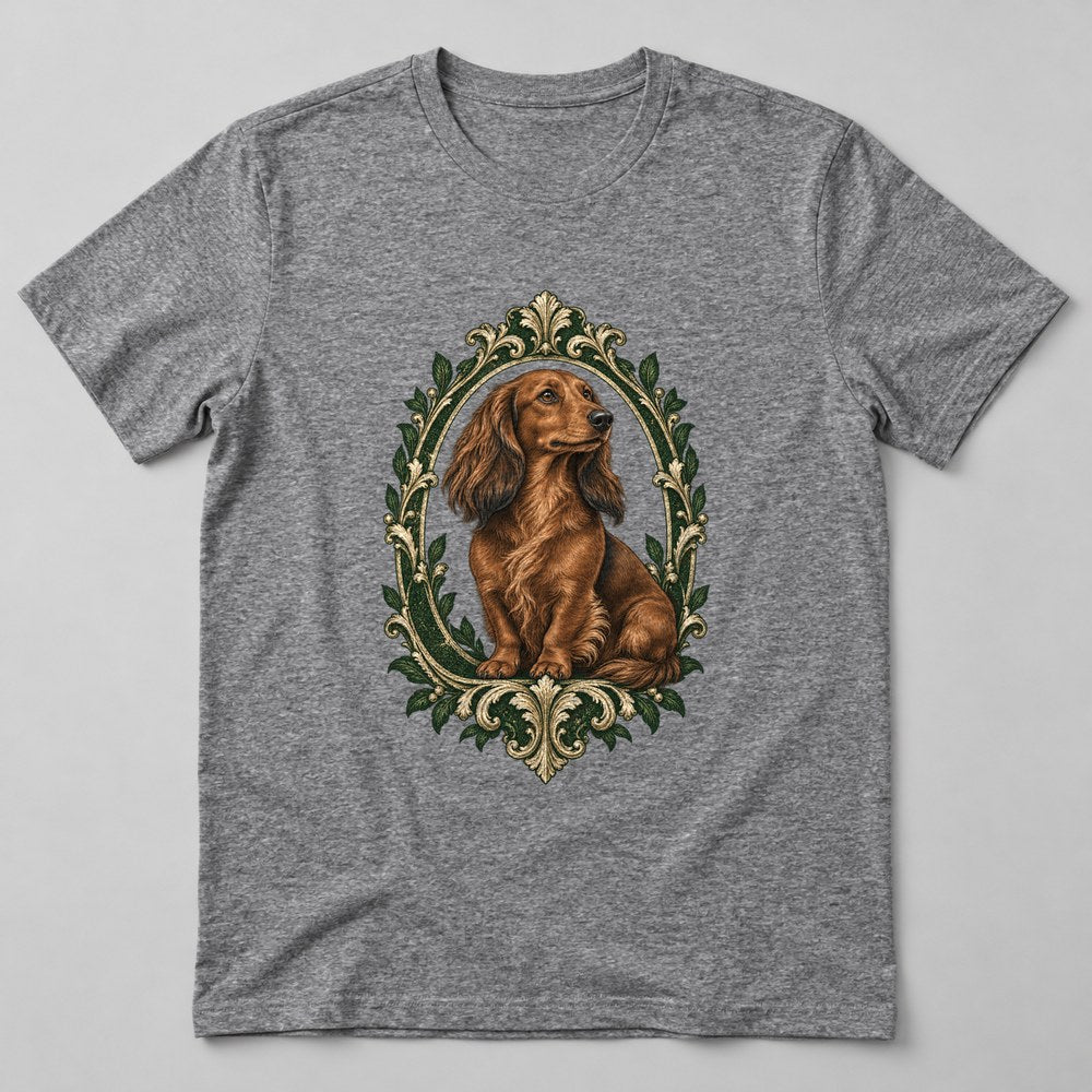 Dachshund Portrait T-Shirt in Heather Grey