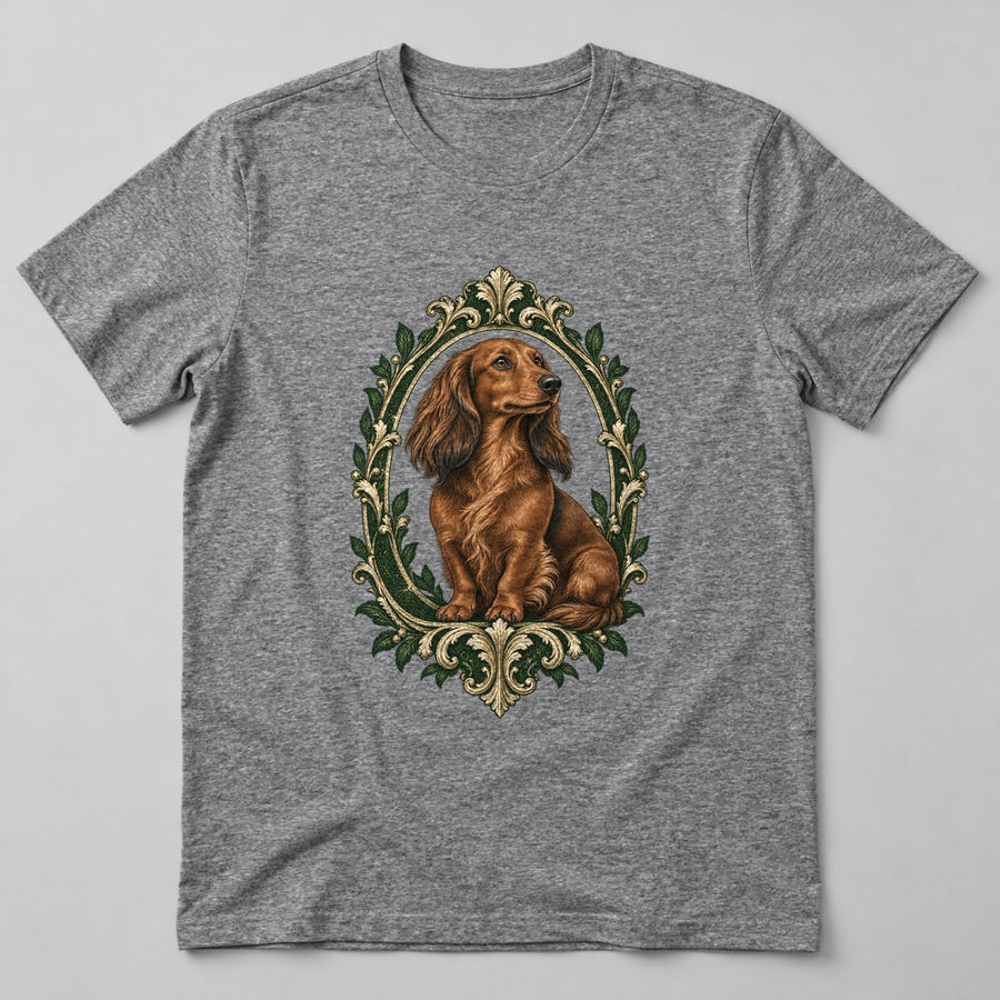 Dachshund Portrait T-Shirt in Heather Grey
