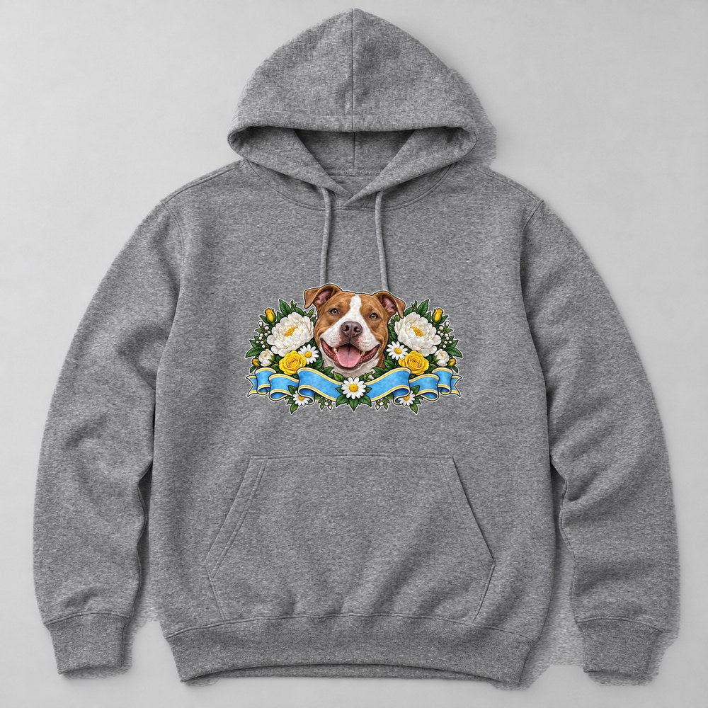 Pit Bull Flowers Hoodie in Heather Grey