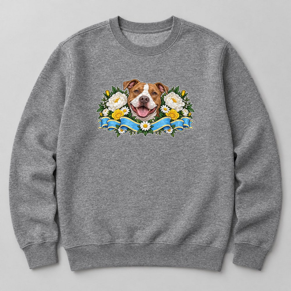 Pit Bull Flowers Sweatshirt in Heather Grey