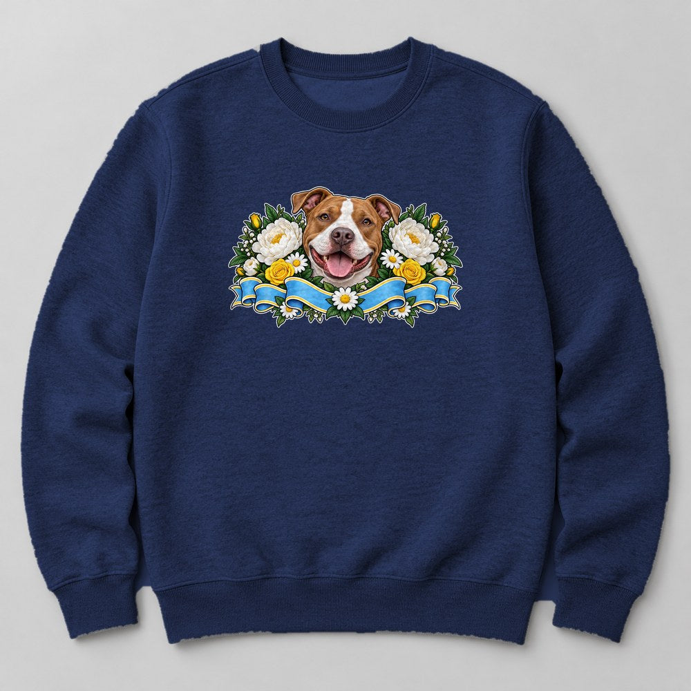 Pit Bull Flowers Sweatshirt in Navy