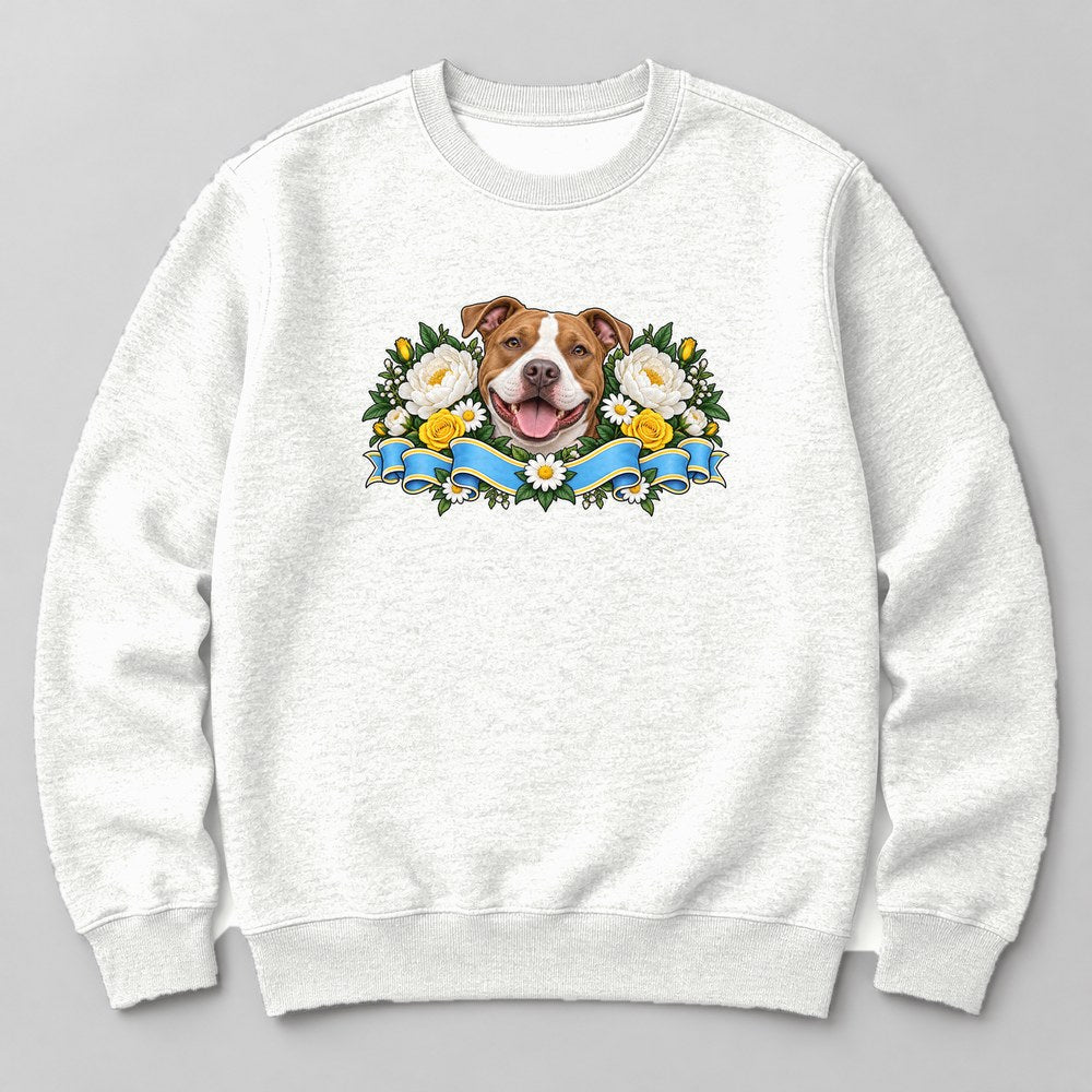 Pit Bull Flowers Sweatshirt in White