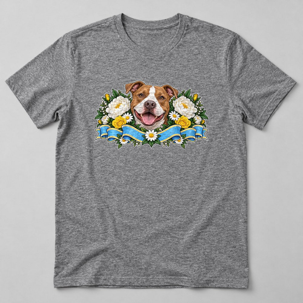 Pit Bull Flowers T-Shirt in Heather Grey