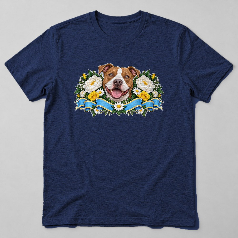 Pit Bull Flowers T-Shirt in Navy
