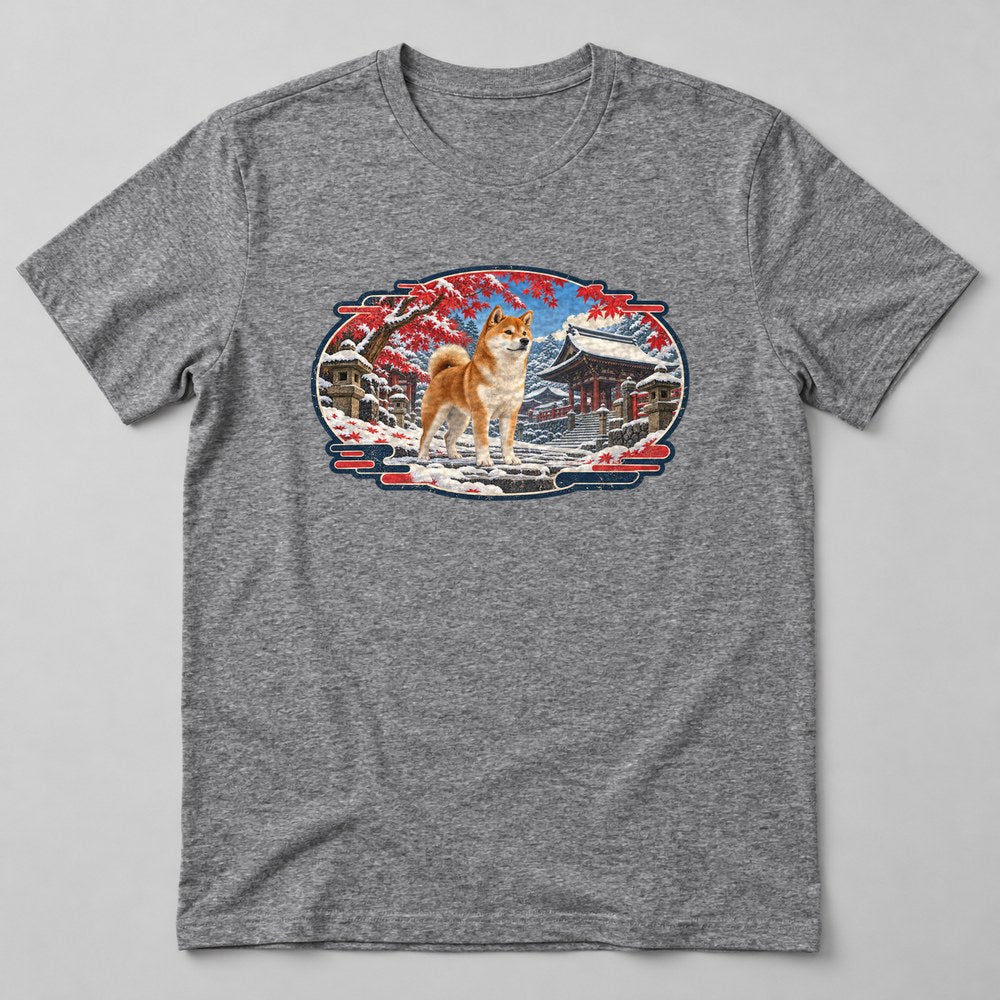 Shiba Inu Snow T-Shirt in Heather Grey
