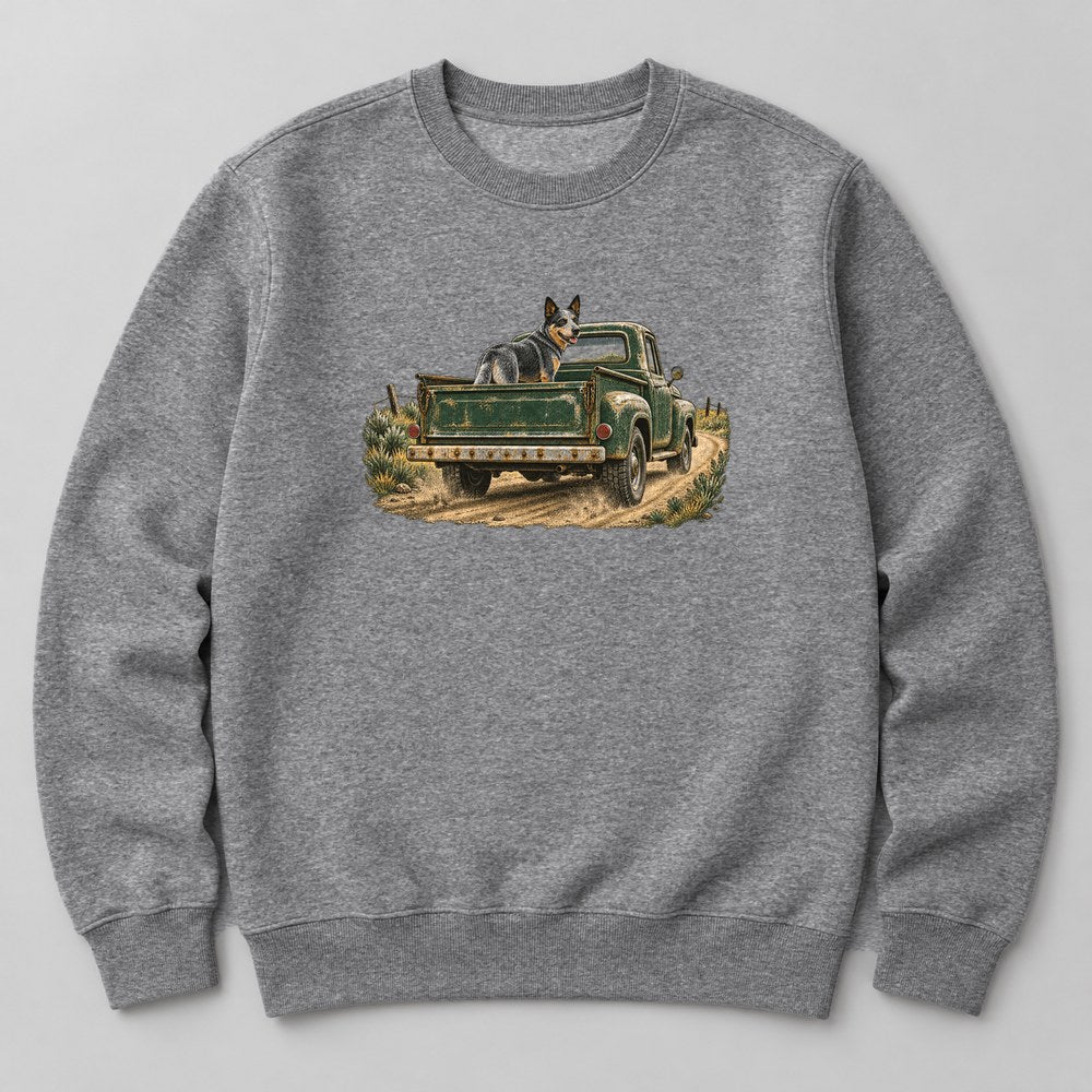 Blue Heeler Truck Sweatshirt in Heather Grey