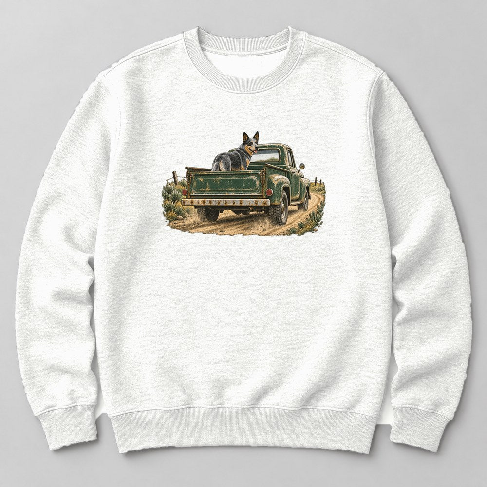 Blue Heeler Truck Sweatshirt in White