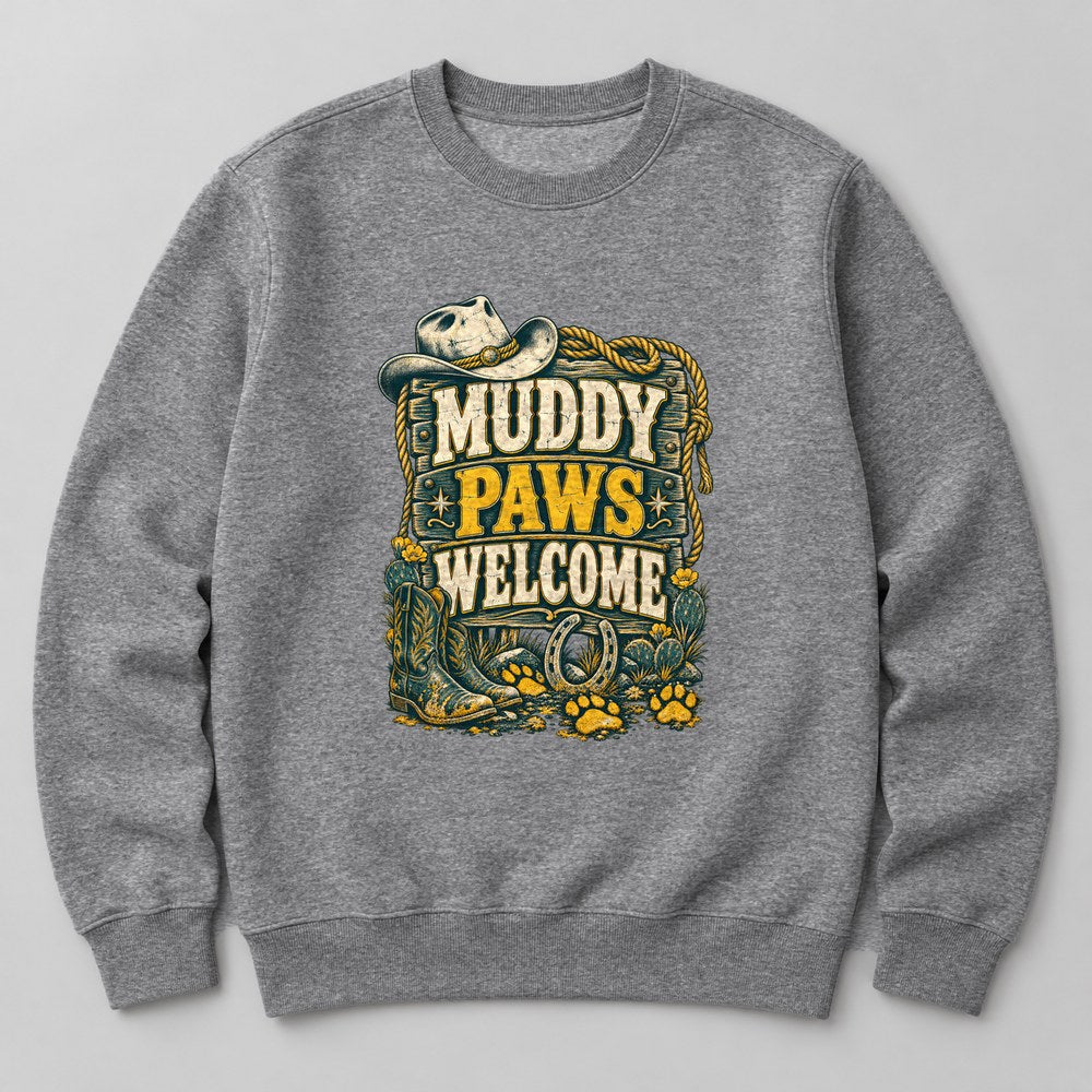 Muddy Paws Welcome Sweatshirt in Heather Grey