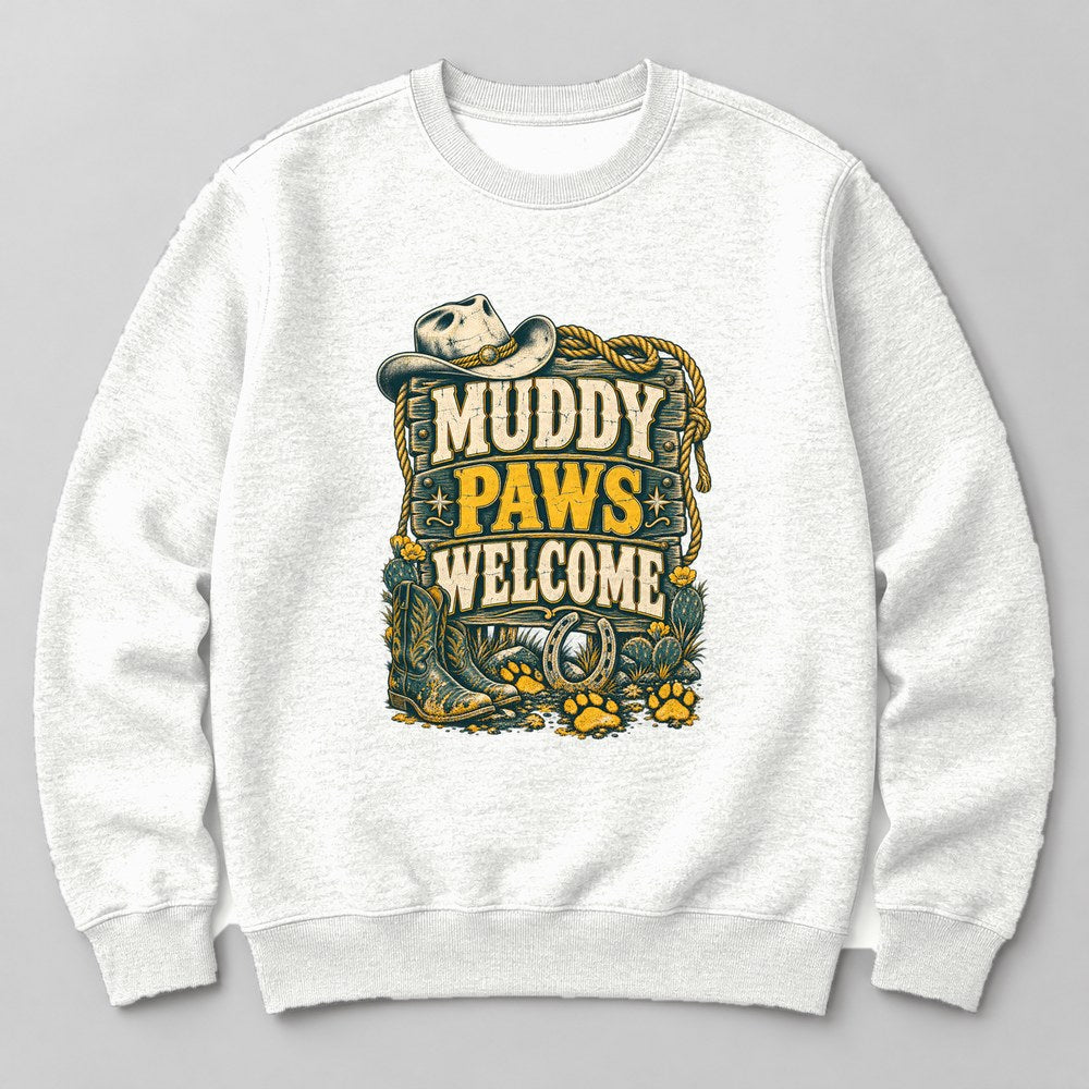 Muddy Paws Welcome Sweatshirt in White