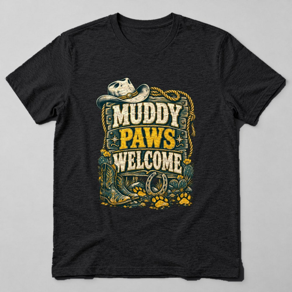 Muddy Paws Welcome T-Shirt in Black